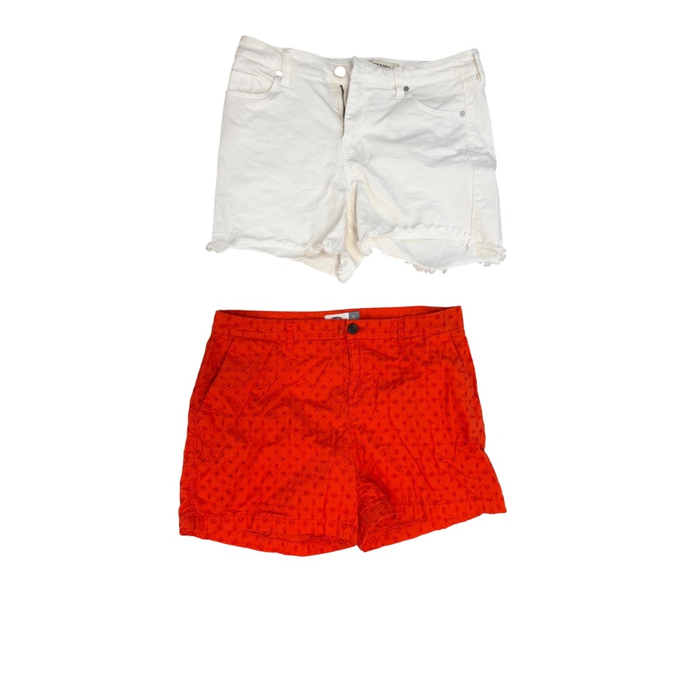 Liverpool Old Navy 2 Pck Shorts Sz 31 Orange Eyelet White Denim Raw Hem Boho